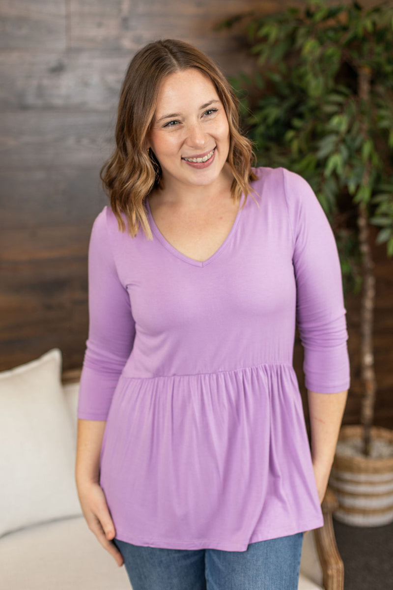 Michelle Mae Sarah Ruffle 3/4 Sleeve Length Top - Lavender