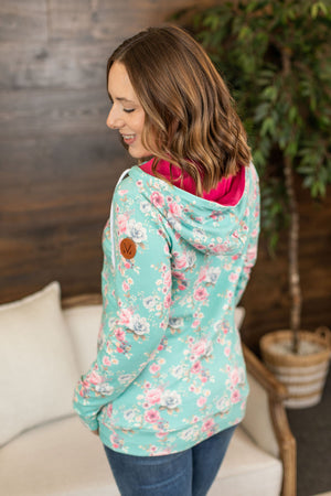 Michelle Mae Classic Halfzip Hoodie - Mint Floral with Pink Accents