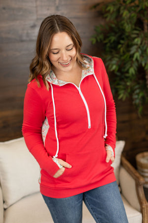 Michelle Mae Classic Halfzip Hoodie - Watermelon with Floral Accent