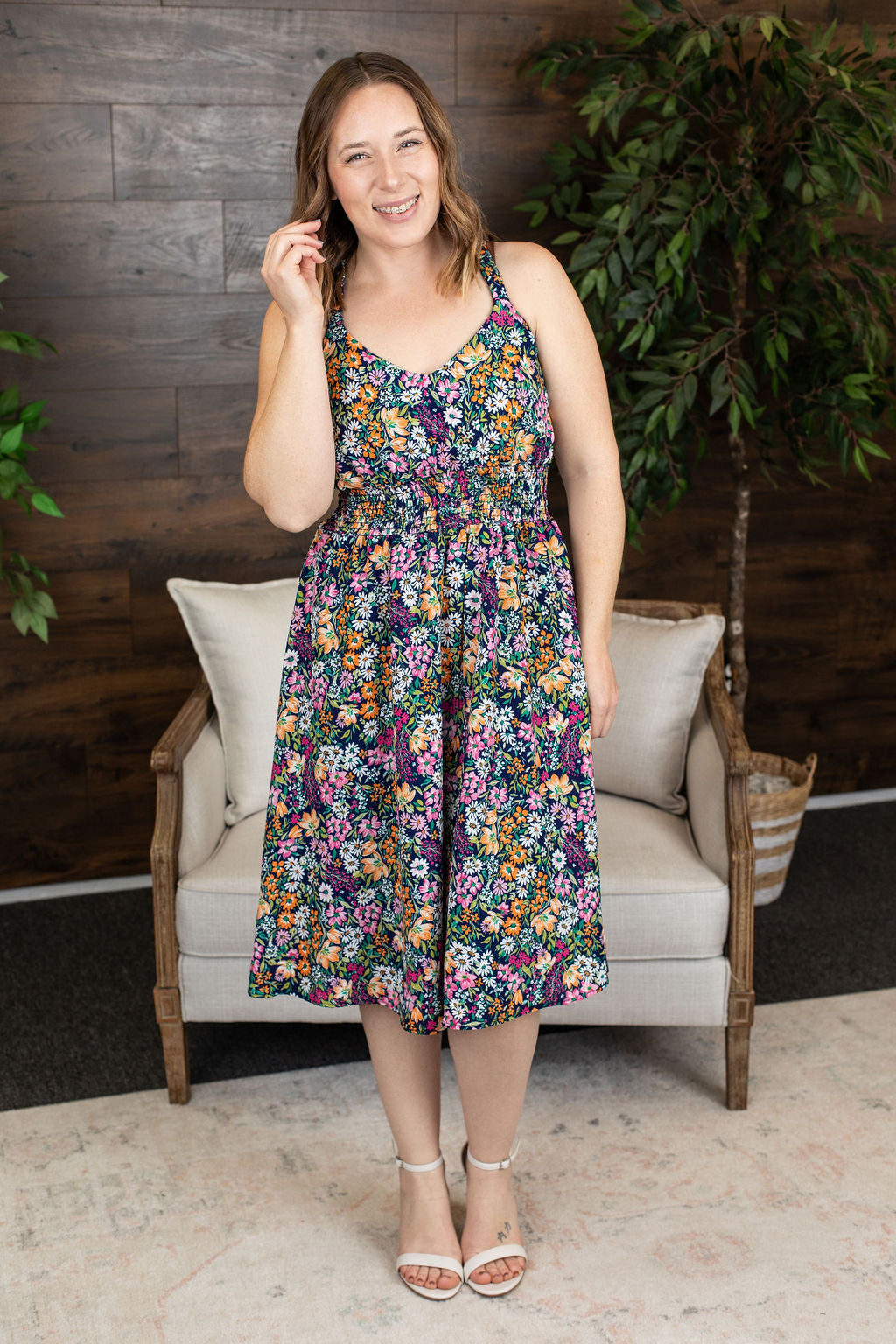 Michelle Mae Cassidy Midi Dress - Navy Floral Mix