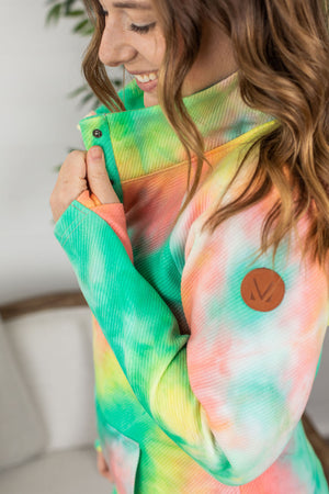 Michelle Mae Quilted Button Snap Pullover - Tie Dye Mojito