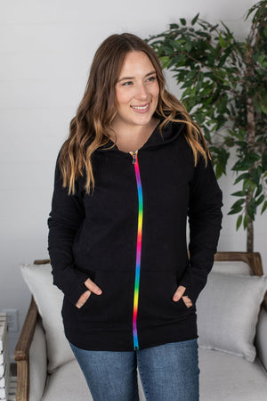 Michelle Mae FullZip Hoodie - Black Rainbow Zipper