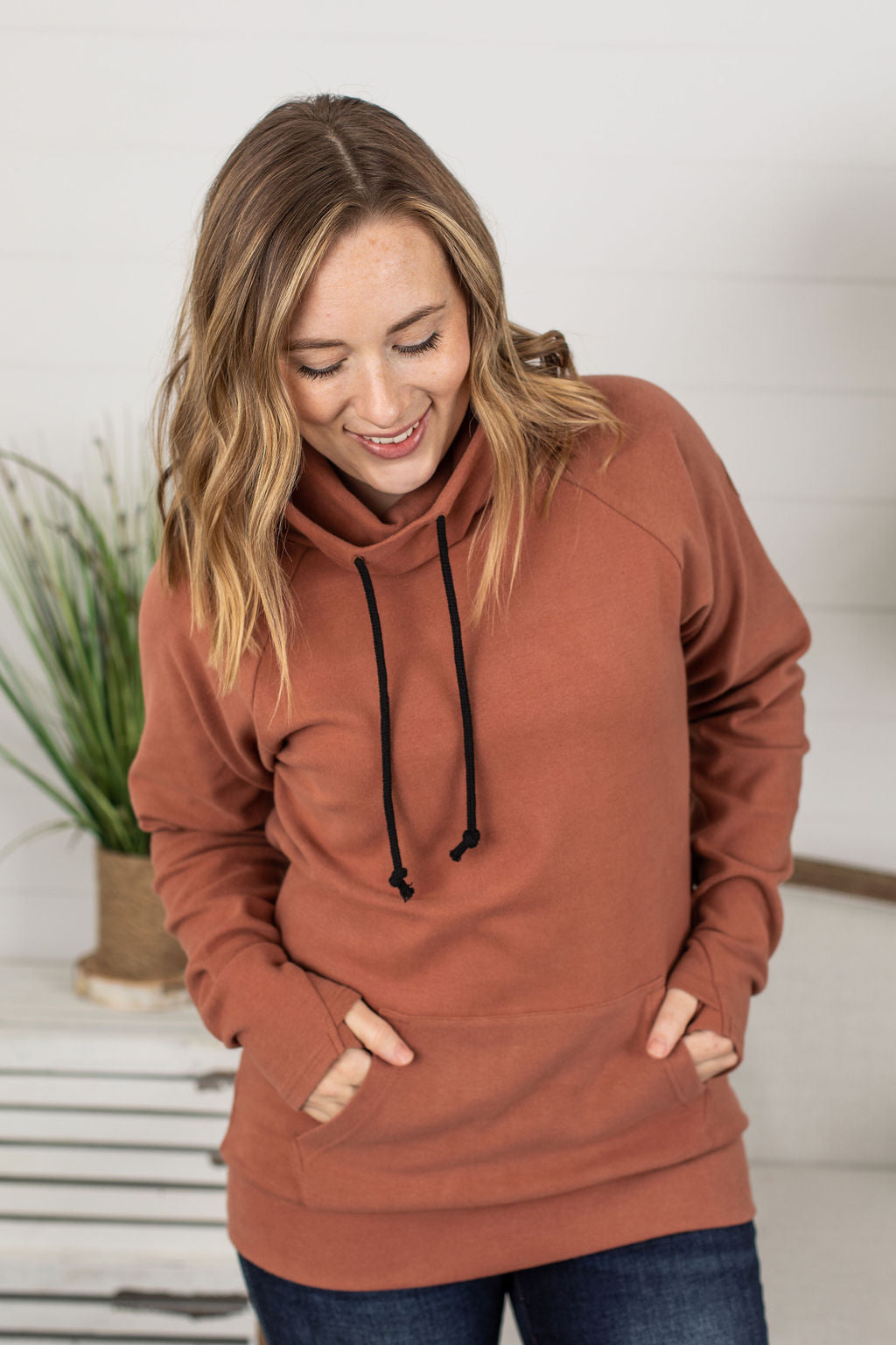 Michelle Mae Classic Funnel Neck Sweatshirt - Terra Cotta