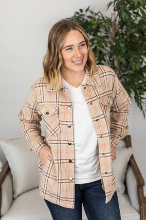 Michelle Mae Norah Plaid Shacket - Light Tan