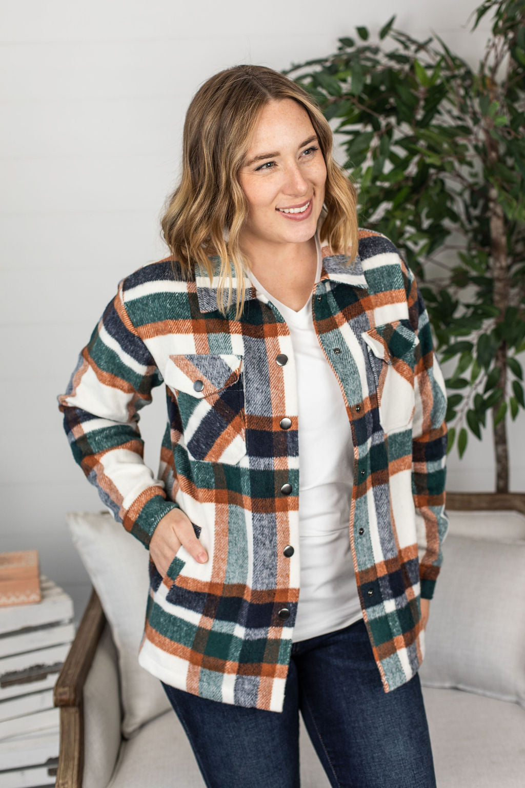 Michelle Mae Norah Plaid Shacket - Harvest Plaid