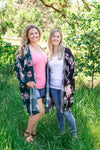 Michelle Mae Black and Pink Floral Kimono