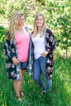 Michelle Mae Black and Pink Floral Kimono