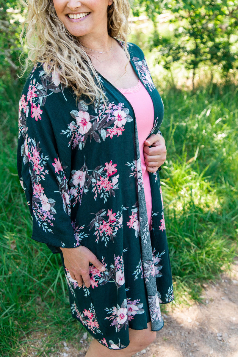 Michelle Mae Green and Pink Floral Kimono