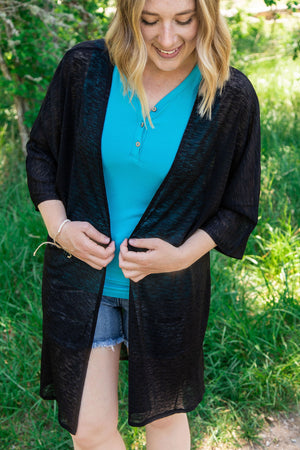 Michelle Mae Cover Up Kimono - Black Stripes