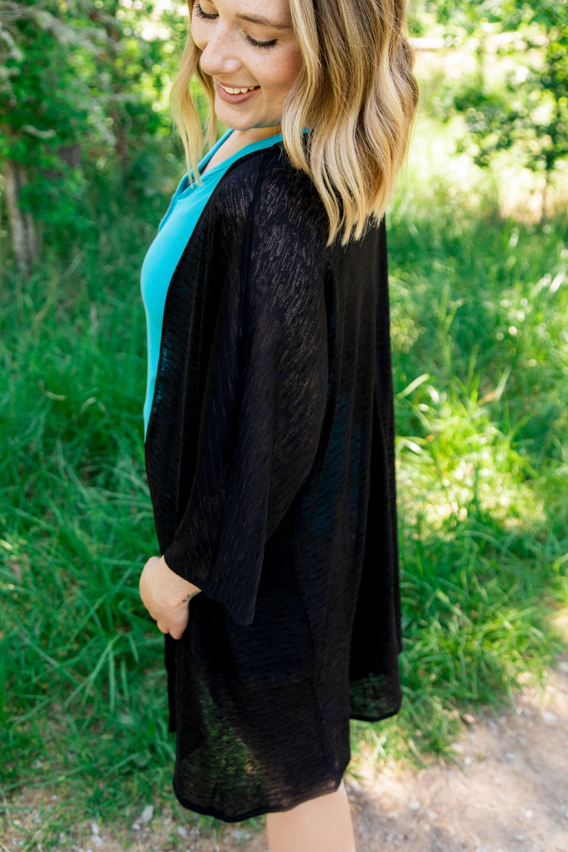Michelle Mae Cover Up Kimono - Black Stripes