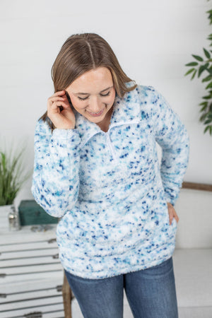 Michelle Mae QuarterZip Sherpa Pullover - Blue Confetti