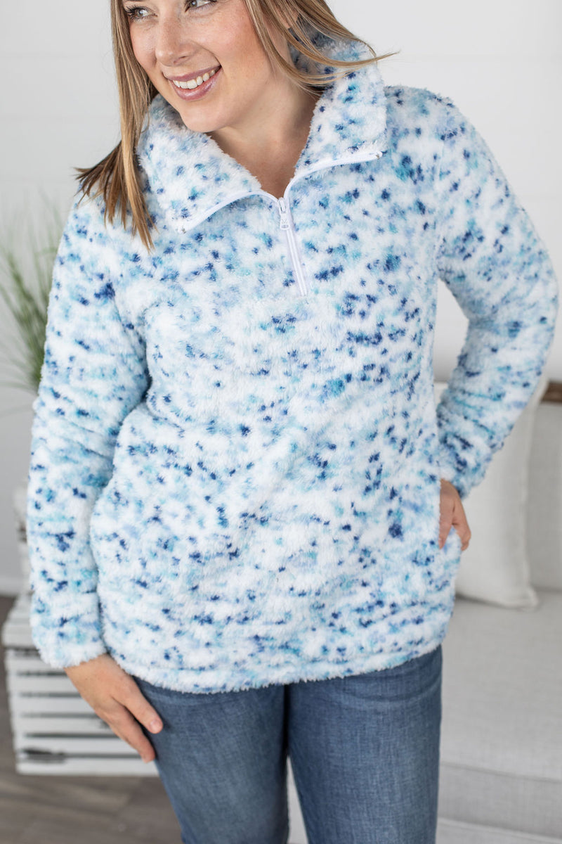 Michelle Mae QuarterZip Sherpa Pullover - Blue Confetti