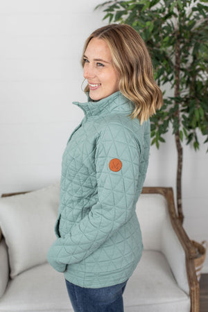 Michelle Mae Geometric Button Snap Pullover - Sage