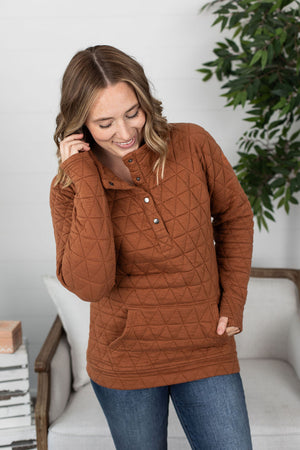 Michelle Mae Geometric Button Snap Pullover - Rust