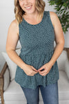Michelle Mae Ruffle Tank - Dusty Teal Dash