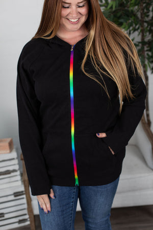 Michelle Mae FullZip Hoodie - Black Rainbow Zipper