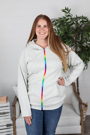 Michelle Mae FullZip Hoodie -Grey Rainbow Zipper