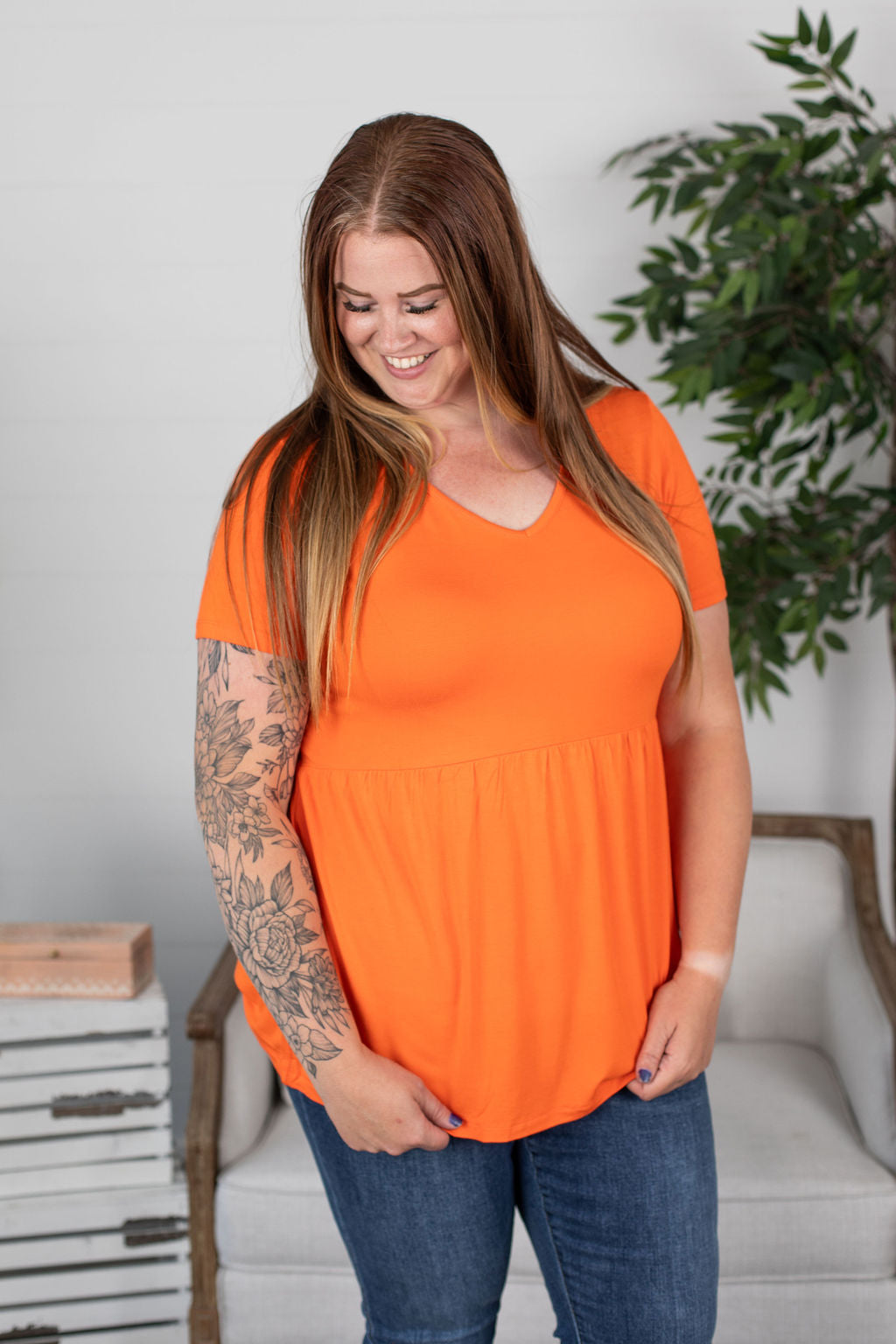 Michelle Mae Sarah Ruffle Top - Orange