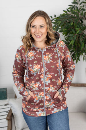 Michelle Mae Rust Floral FullZip Hoodie