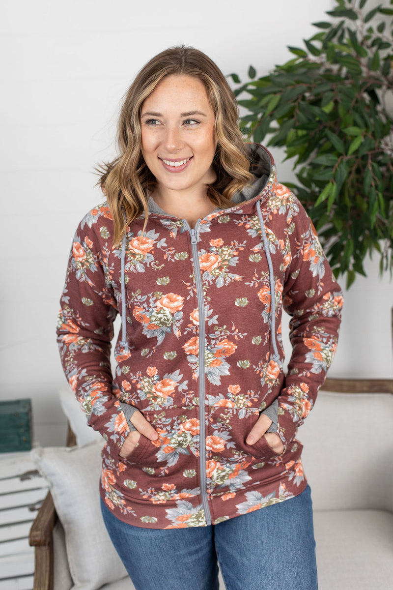 Michelle Mae Rust Floral FullZip Hoodie