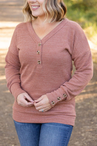 Brittney Button Sweater - Terra Cotta FINAL SALE