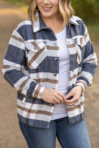 Norah Plaid Shacket - Navy and Tan FINAL SALE