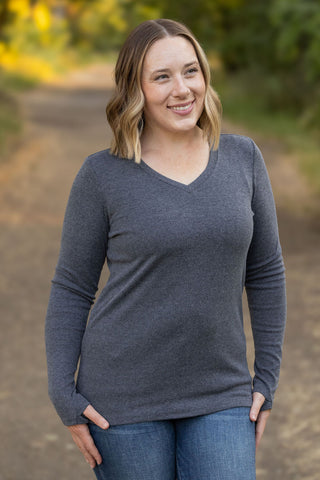 Leah Long Sleeve Top - Charcoal