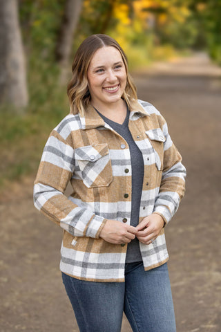 Norah Plaid Shacket - Camel and Grey