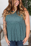 Michelle Mae Ruffle Tank - Dusty Teal Dash