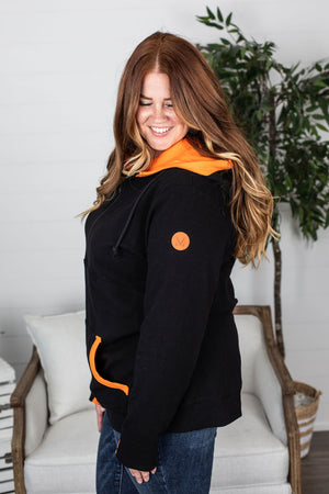 Michelle Mae Avery Accent HalfZip Hoodie - Black and Orange