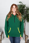 Michelle Mae Avery Accent HalfZip Hoodie - Green and Yellow
