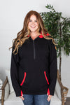 Michelle Mae Avery Accent HalfZip Hoodie - Black and Red