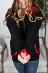 Michelle Mae Avery Accent HalfZip Hoodie - Black and Red