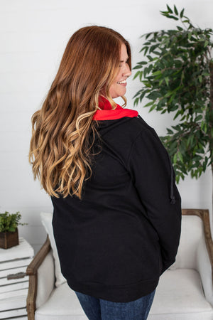 Michelle Mae Avery Accent HalfZip Hoodie - Black and Red
