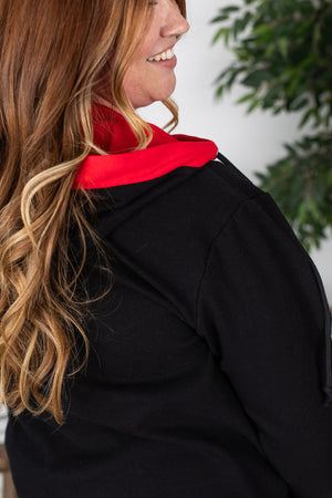 Michelle Mae Avery Accent HalfZip Hoodie - Black and Red