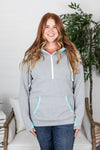 Michelle Mae Avery Accent HalfZip Hoodie - Grey and Aqua
