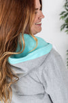 Michelle Mae Avery Accent HalfZip Hoodie - Grey and Aqua