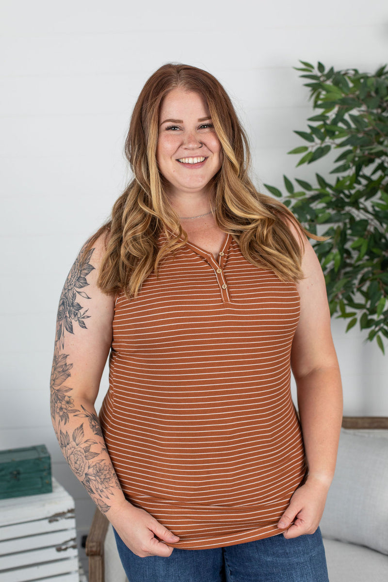 Michelle Mae Addison Henley Tank - Rust w/ White Stripes