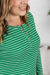 Michelle Mae Harper Long Sleeve Henley - Green and White Stripe FINAL SALE