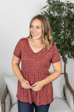 Michelle Mae Sarah Ruffle Top - Red Leopard