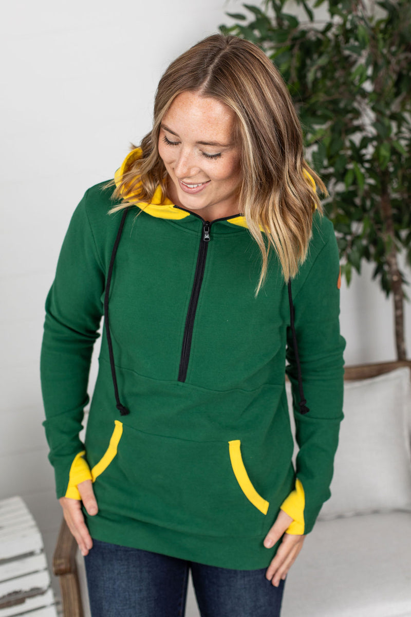 Michelle Mae Avery Accent HalfZip Hoodie - Green and Yellow