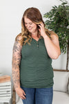 Michelle Mae Addison Henley Tank - Evergreen w/ White Stripes