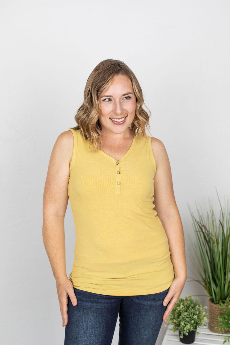 Michelle Mae Addison Henley Tank - Heathered Mustard