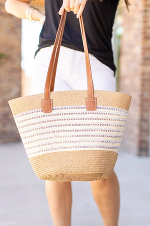 Michelle Mae Zipper Bucket Bag - Cream and Tan