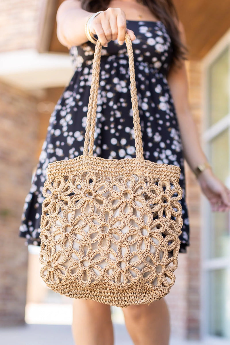 IN STOCK Floral Cinch Bag - Cream