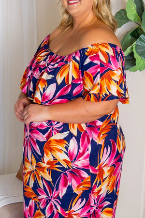 Michelle Mae Oakley Off The Shoulder Maxi Dress - Navy Tropical