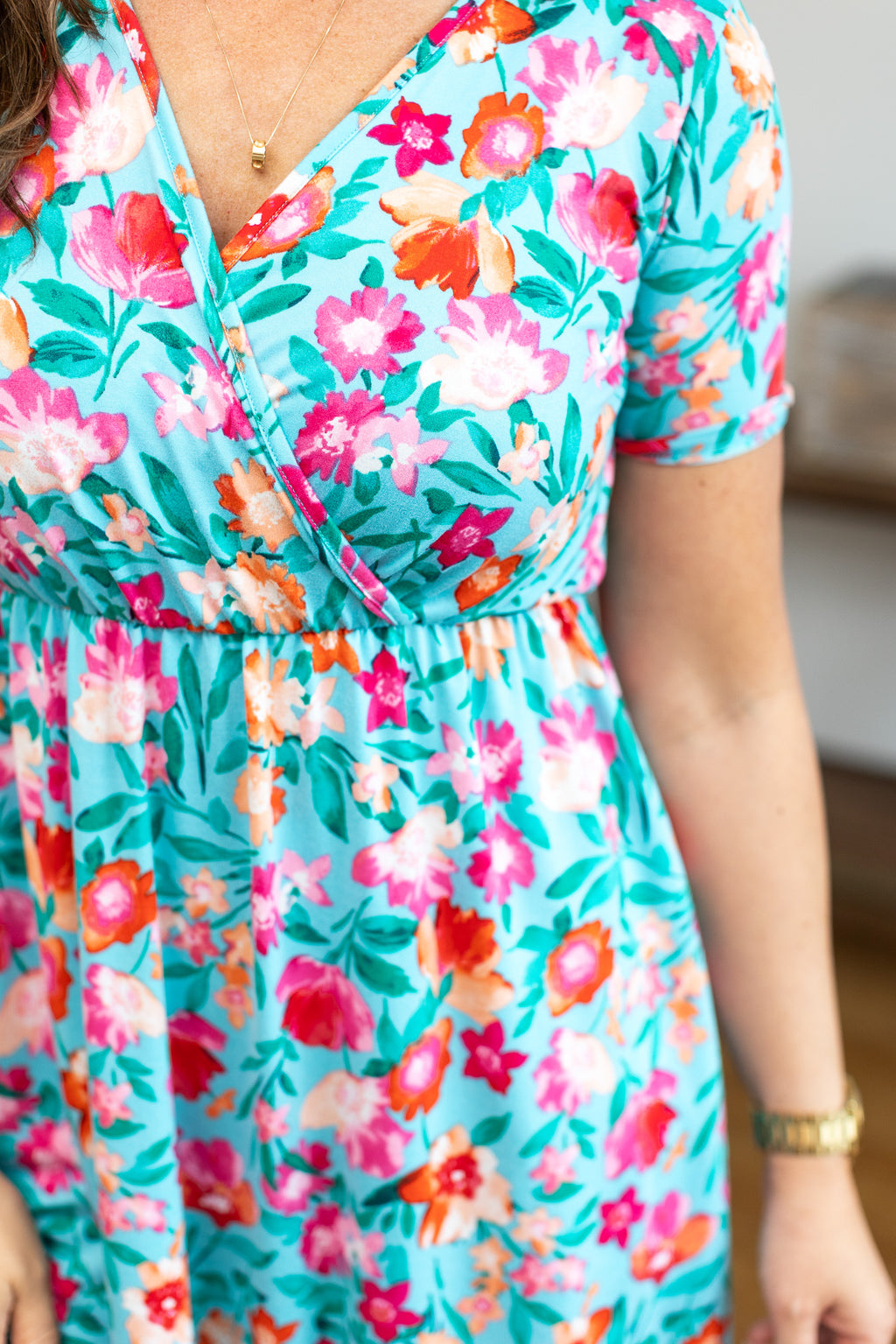 Michelle Mae Tinley Dress - Aqua and Pink Floral