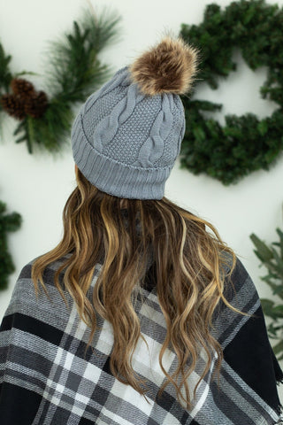 Carly Cable Knit Beanie - Grey FINAL SALE