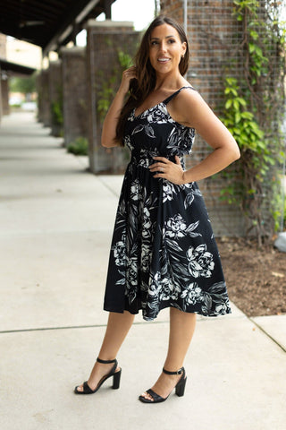 Cassidy Midi Dress - Black and White Floral