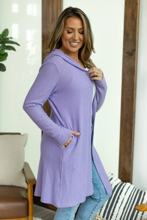Michelle Mae Claire Hooded Waffle Cardigan - Purple